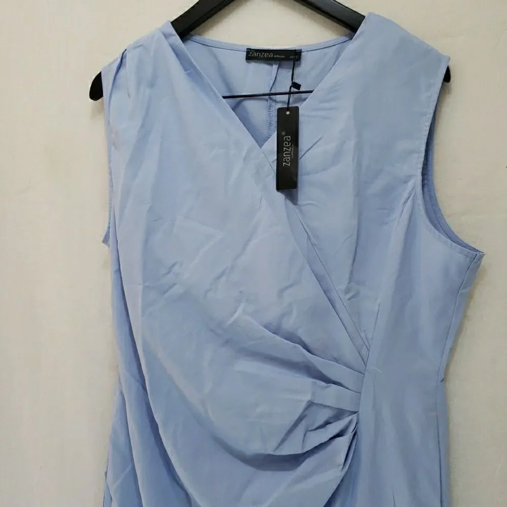 NWT Zanzea Navy Blue Sleeveless Midi Dress XXXL 3XL Pleated Round Neck Boho - Picture 2 of 11